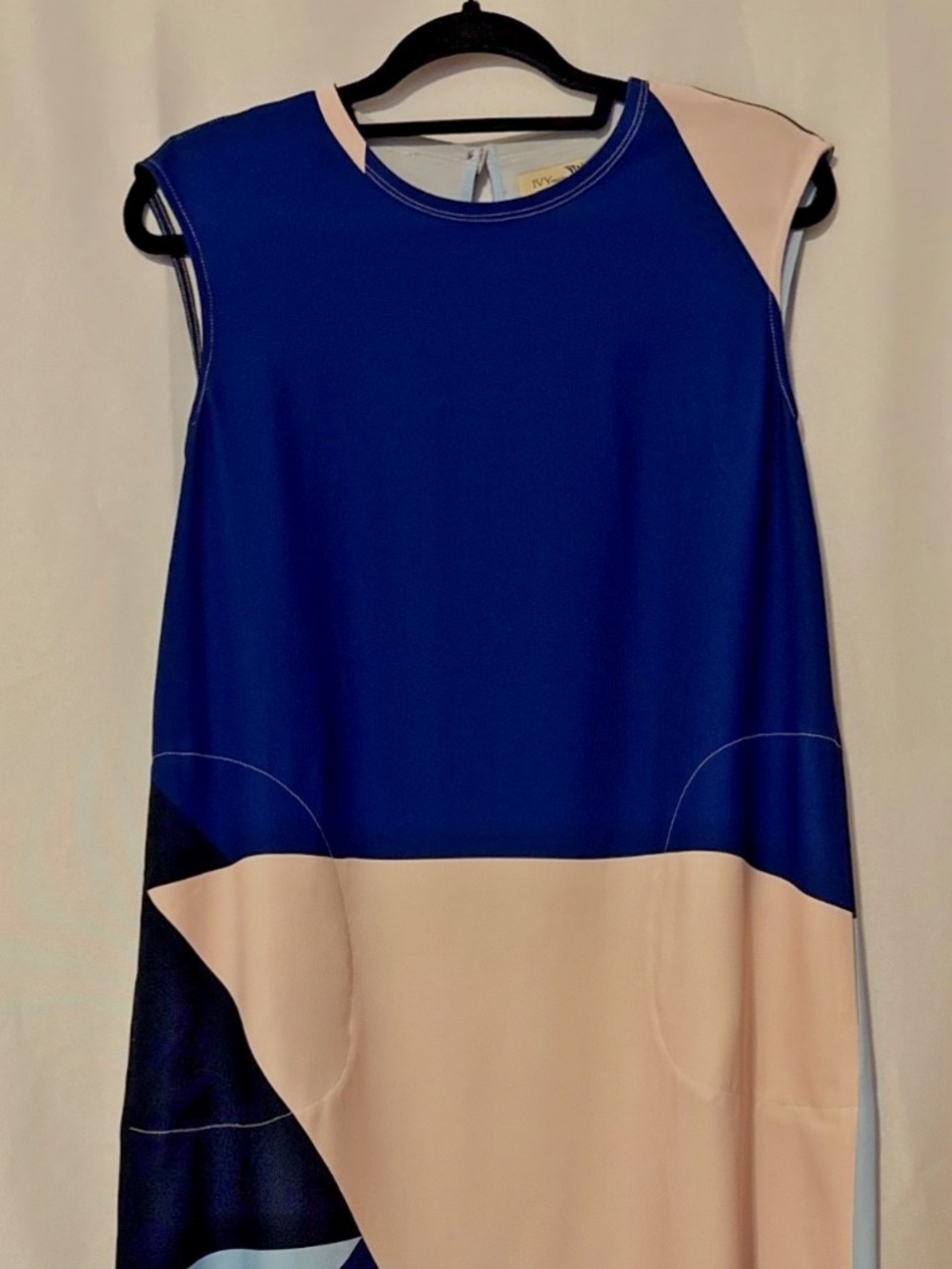 Colorblock Shift Dress Sleeveless Blue Pink Midi Pocket Dress S Ivy Moda